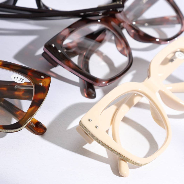 Wide Frame Glitter Edged Reading Glasses