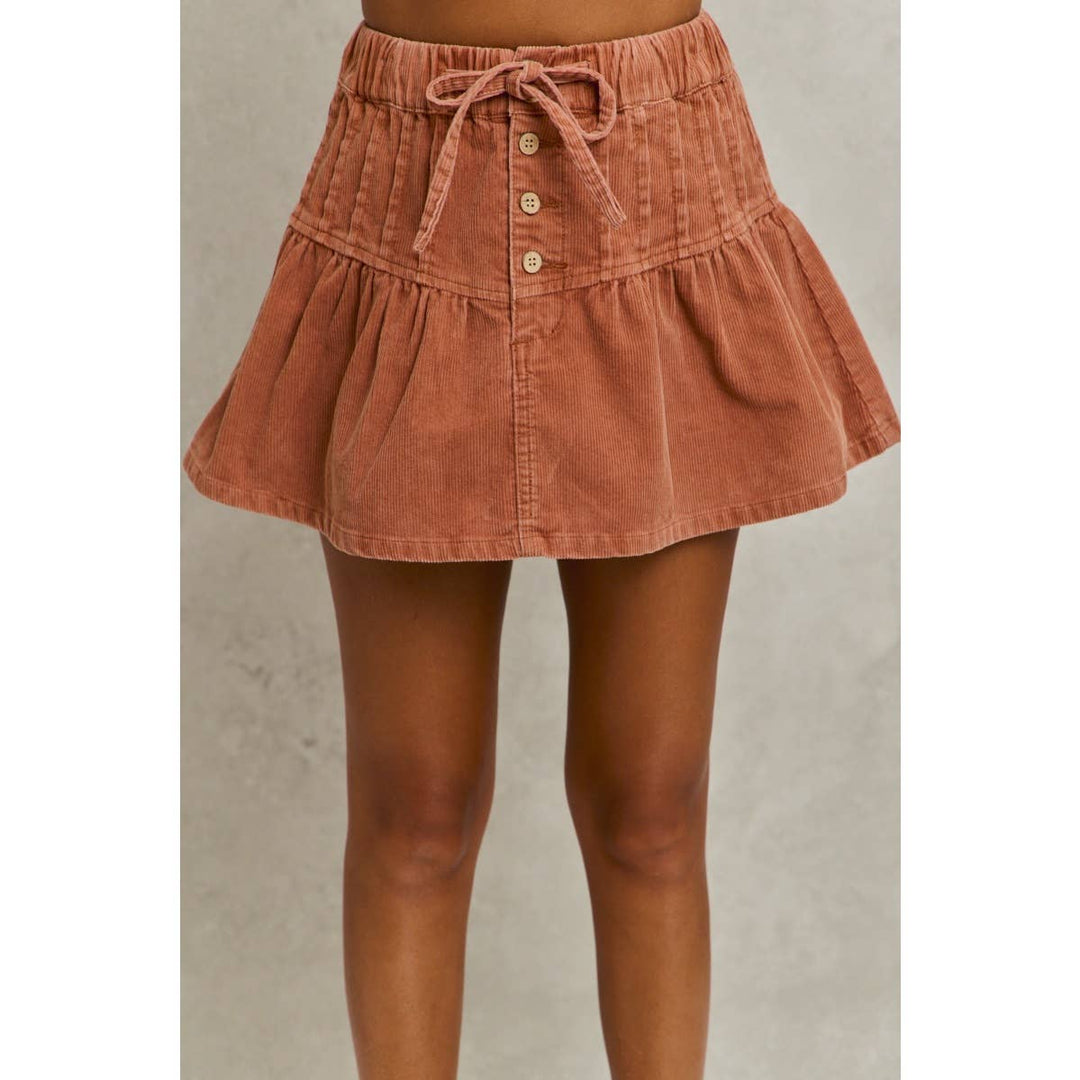 Mineral Wash Cord Flared Mini Skirt