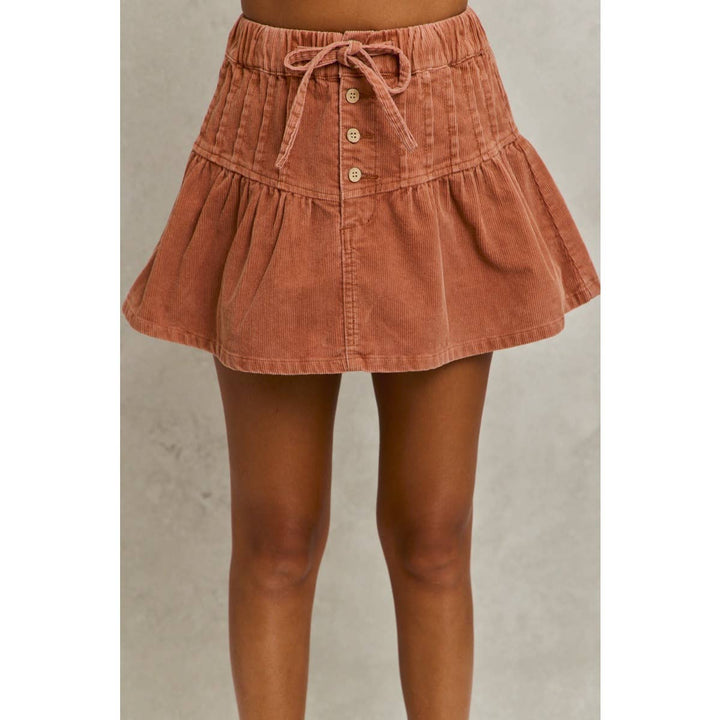 Mineral Wash Cord Flared Mini Skirt