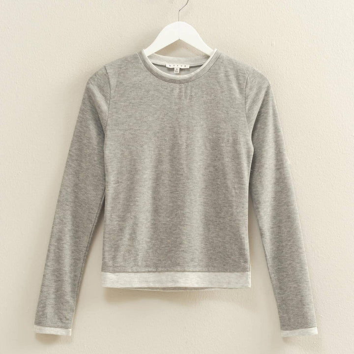 Long Sleeve Contrasting Top in Brown or Gray