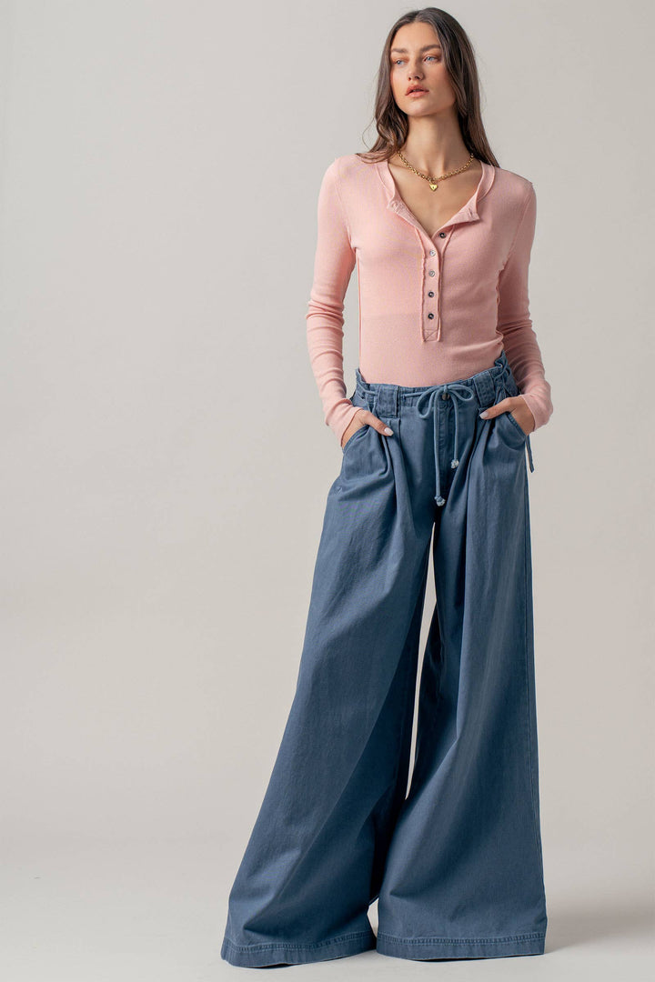 Ribbed Henley Long Sleeve Top - 3 colors