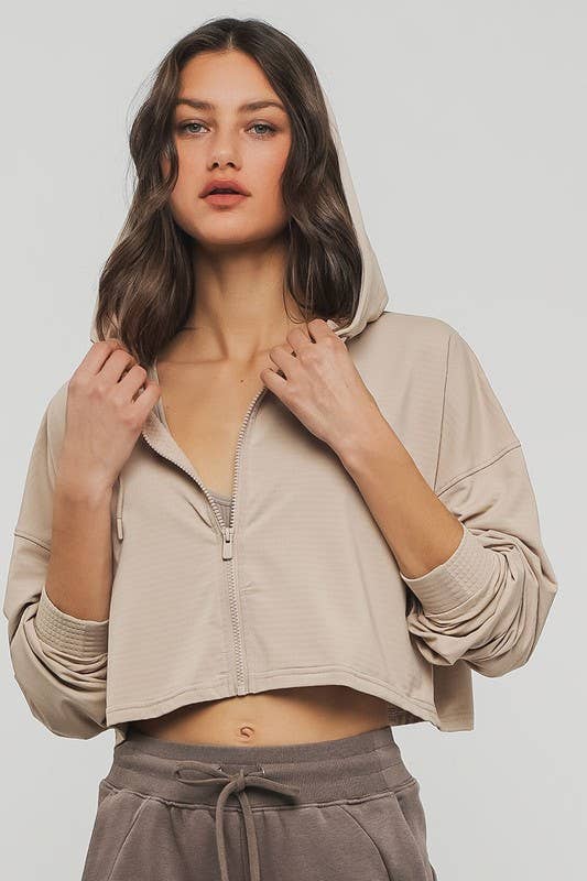Cropped Zip Up Hooded Workout Jacket