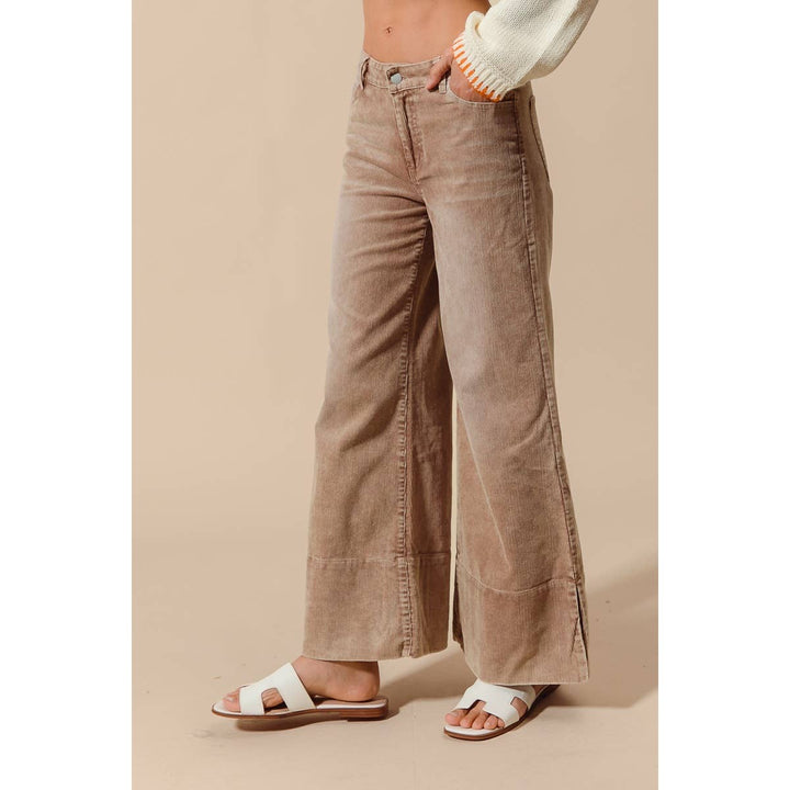 Wide Leg Flared Washed Cord Pants - Taupe or Sage