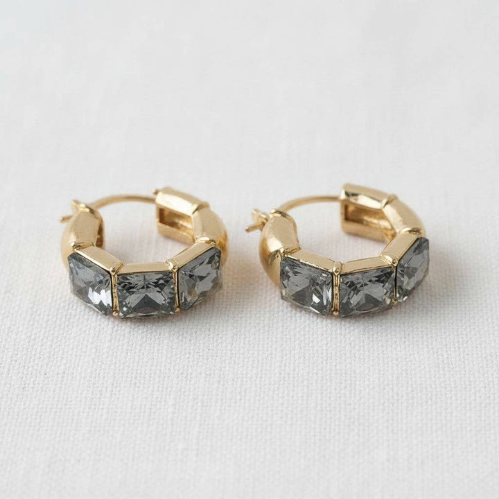 Gold Plated Black Zirconia Huggie Earrings