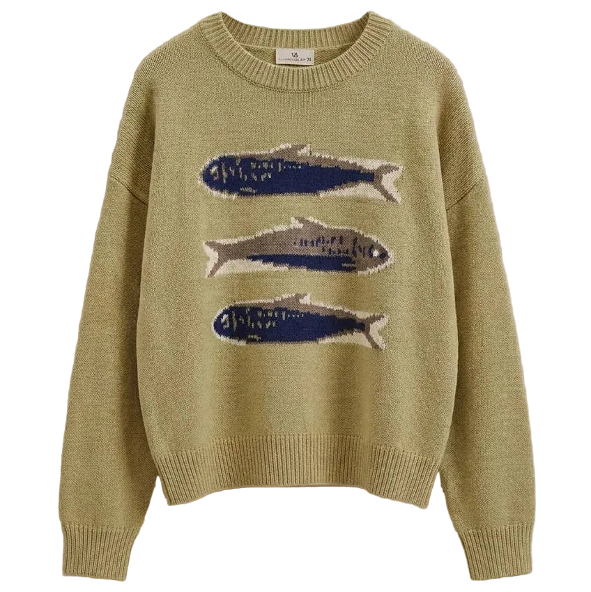 Olive Sardine Oversized Drop-Shoulder Sweater