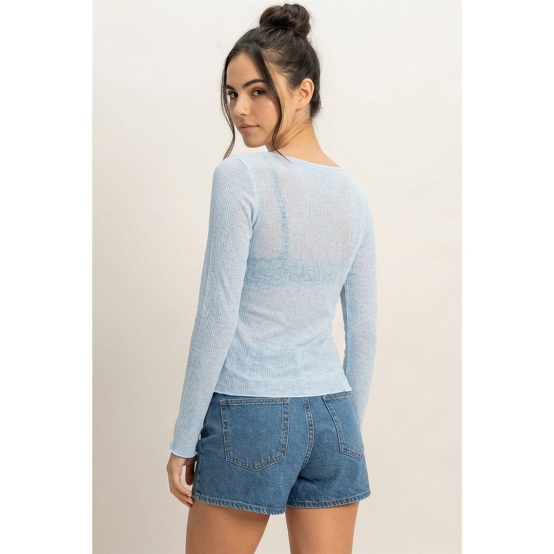 Baby Blue Ribbed Long Sleeve Top