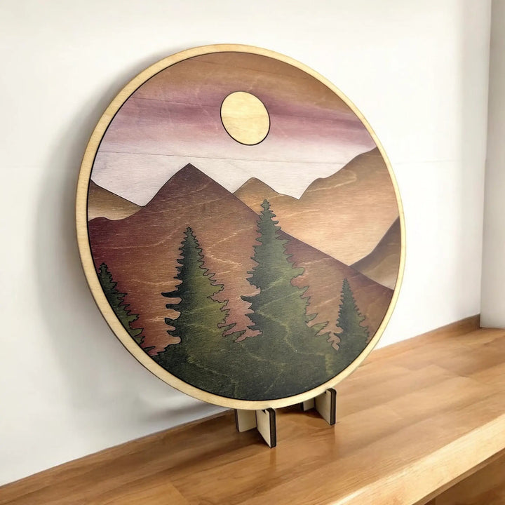 Handcrafted Wood Wall Art-10" Nature-Inspired Mountain Print