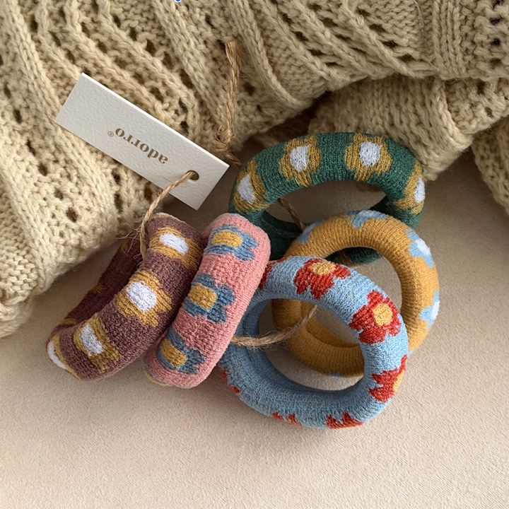 Multicolor Flower Thick Seamless Hair Ties (Set of 5)