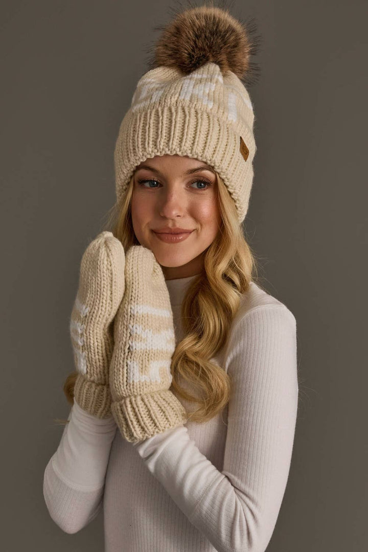 Light Tan & Ivory Ski Mittens