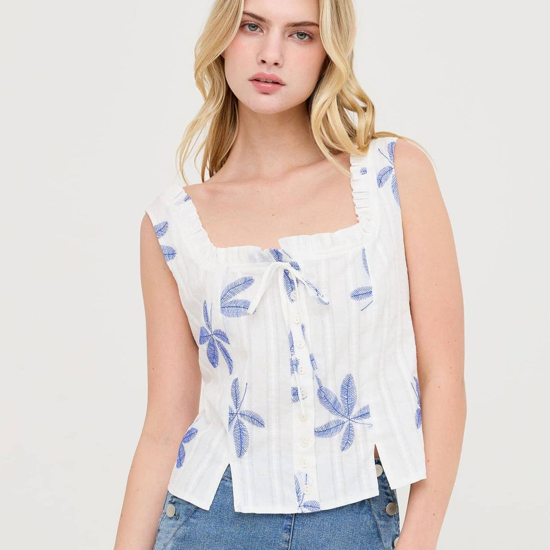 Sleeveless Square Neck Ruffle Top