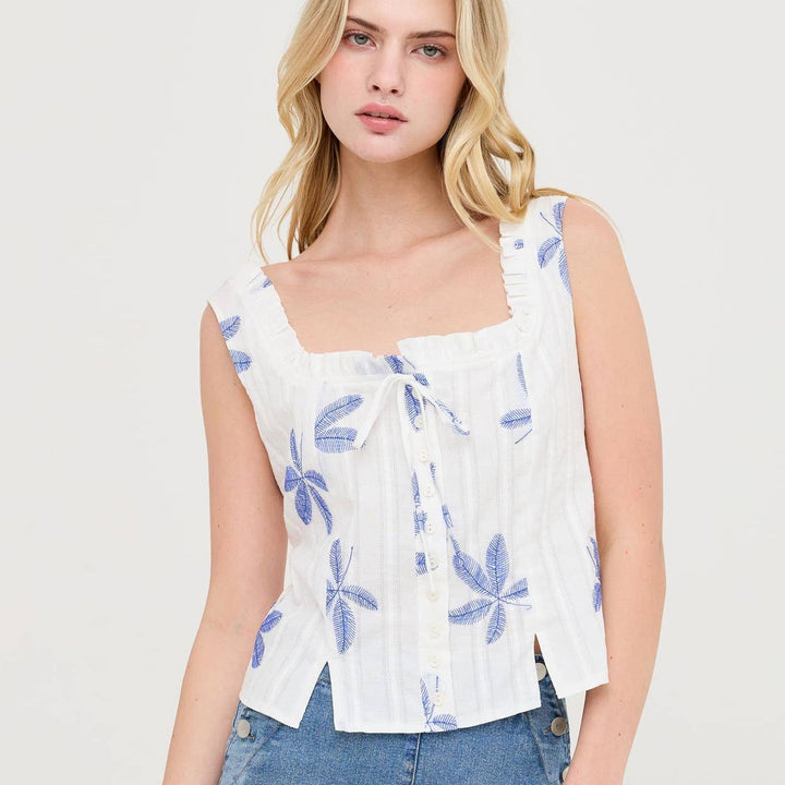 Sleeveless Square Neck Ruffle Top