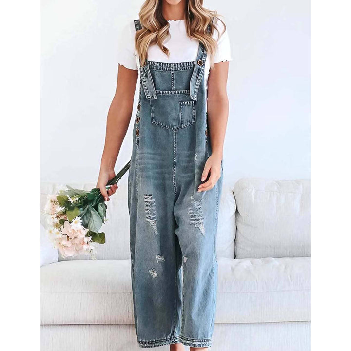 Distressed Rippd Loose Wide Leg Bib Overalls