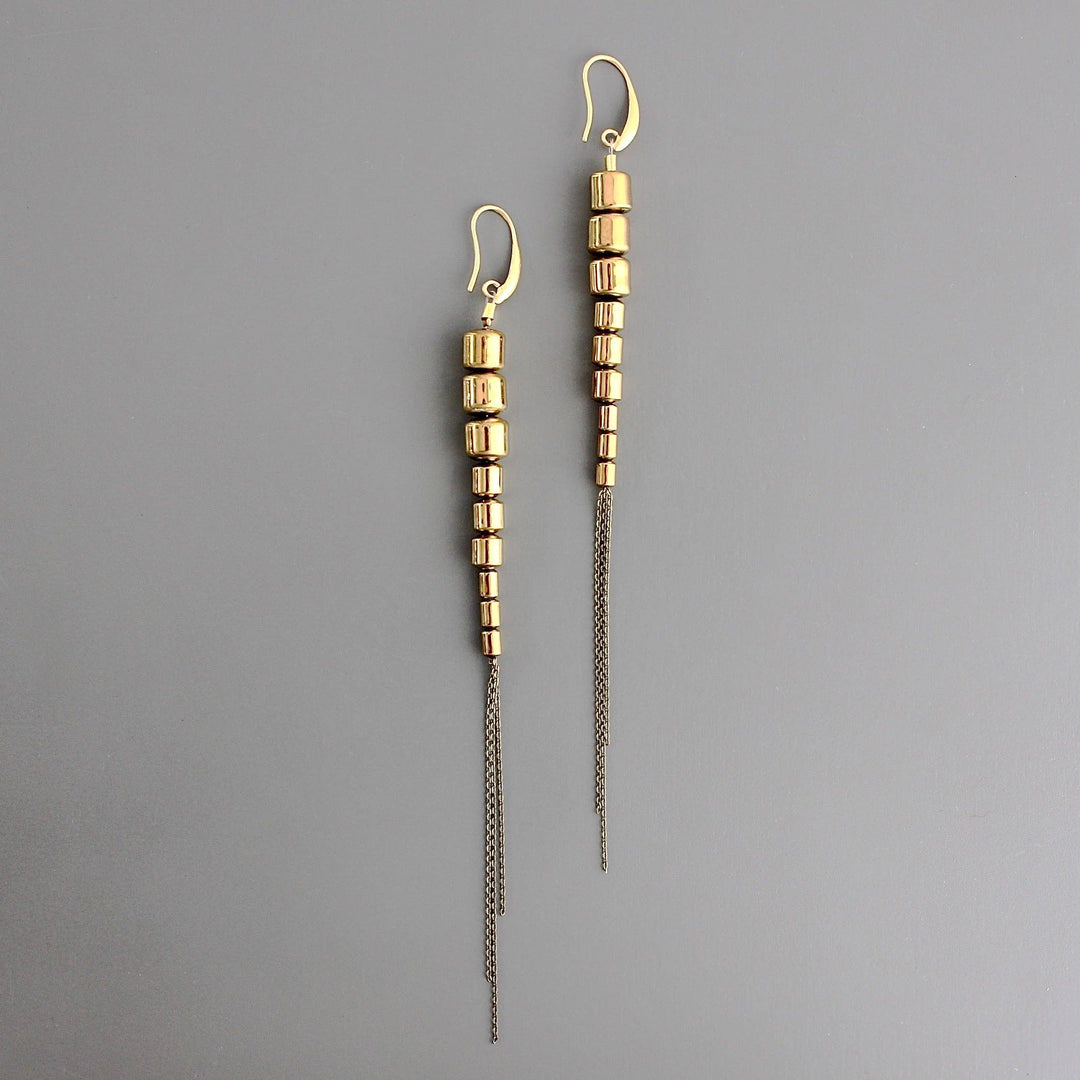 Plated Hematite and Gold Hook Earrings
