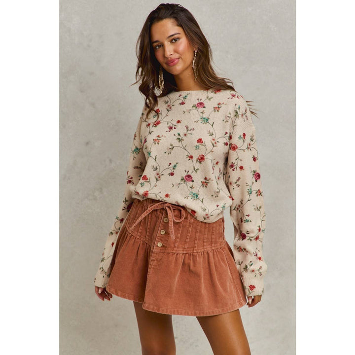 Mineral Wash Cord Flared Mini Skirt