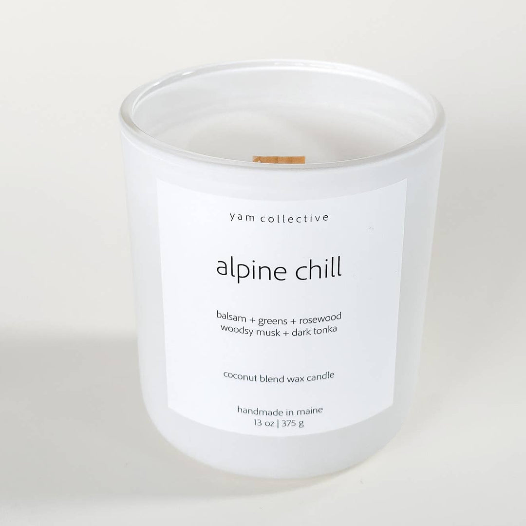 Alpine Chill Balsam + Suede Matte White Glass Candle