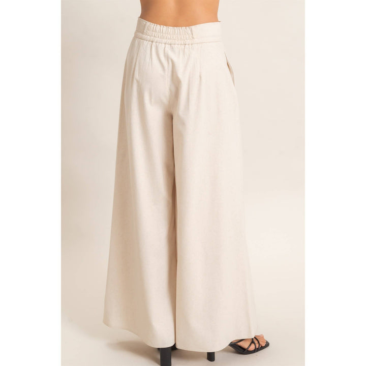 Oatmeal High-Waisted Pintuck Trousers