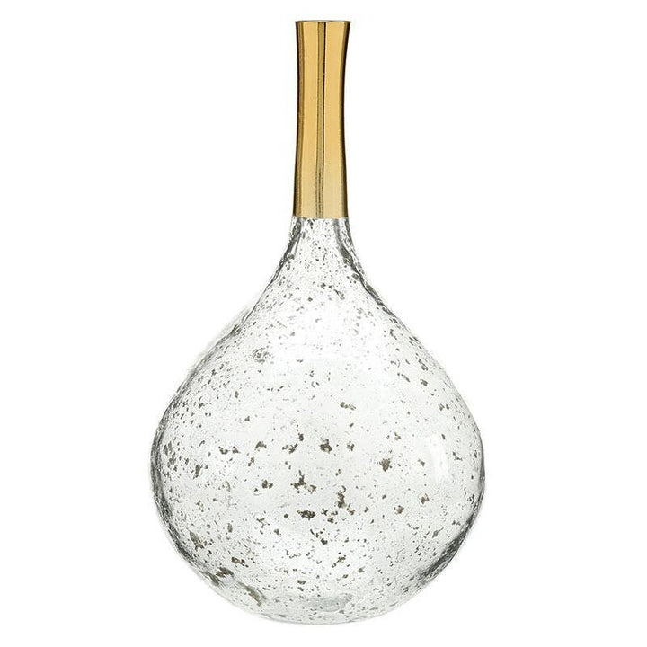 Long Neck Recycled Glass Vase with Gold Trim 11"