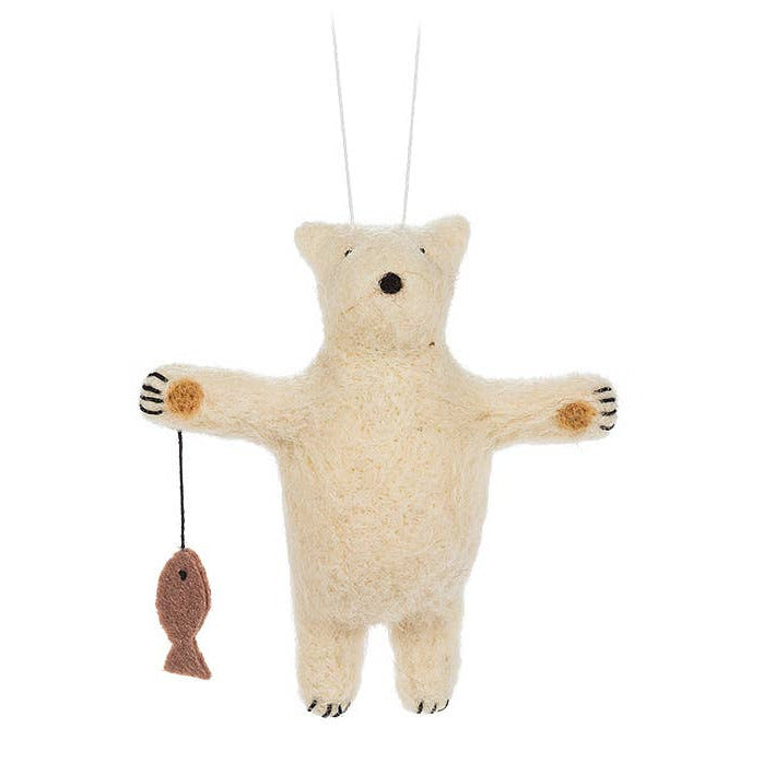 Polar Bear w/Fish Ornament-4.5"H