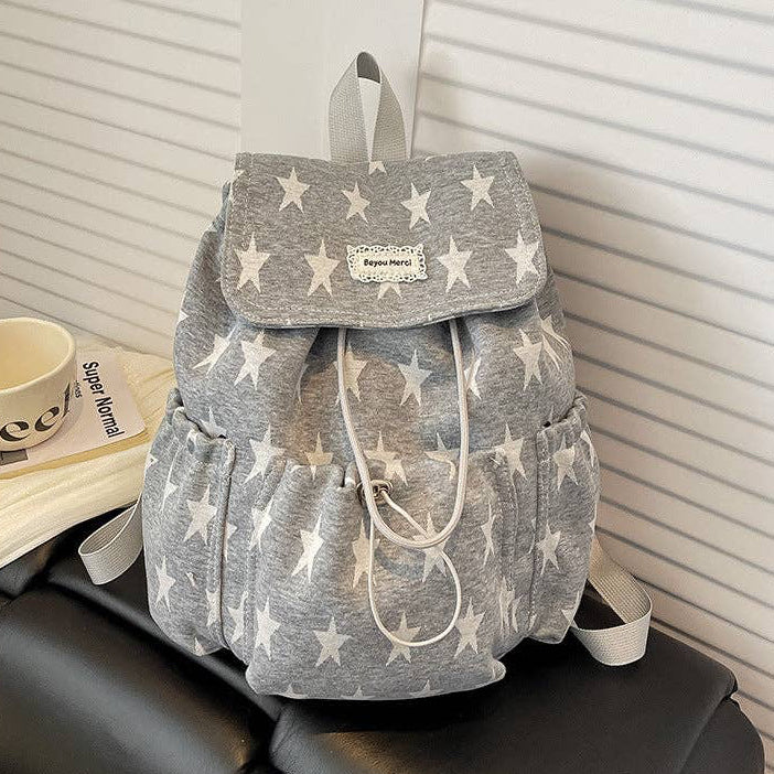 Minimalist Grey Knit Backpack Stripes or Stars