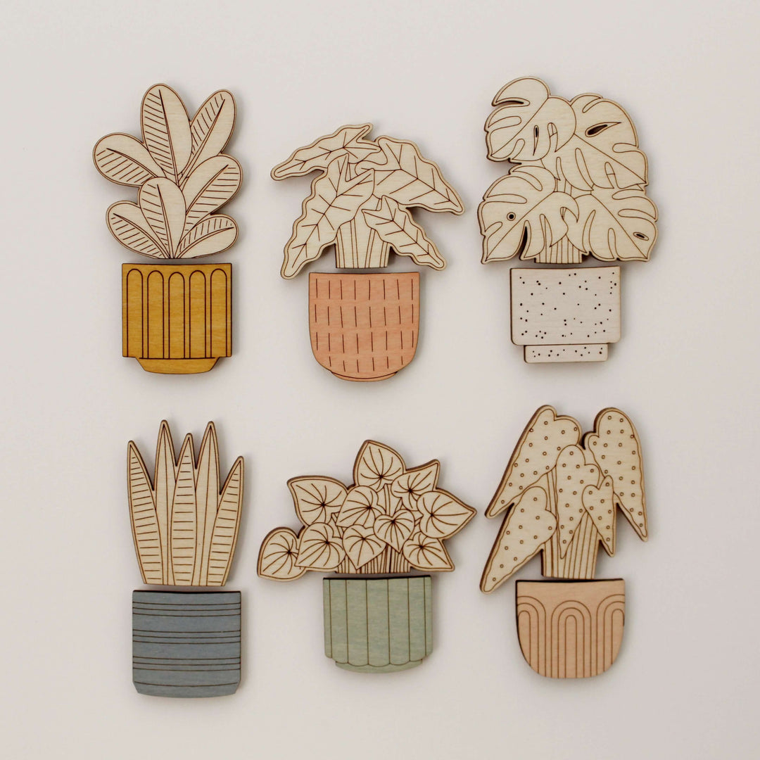Snake Plant Wood House Plant Magnets