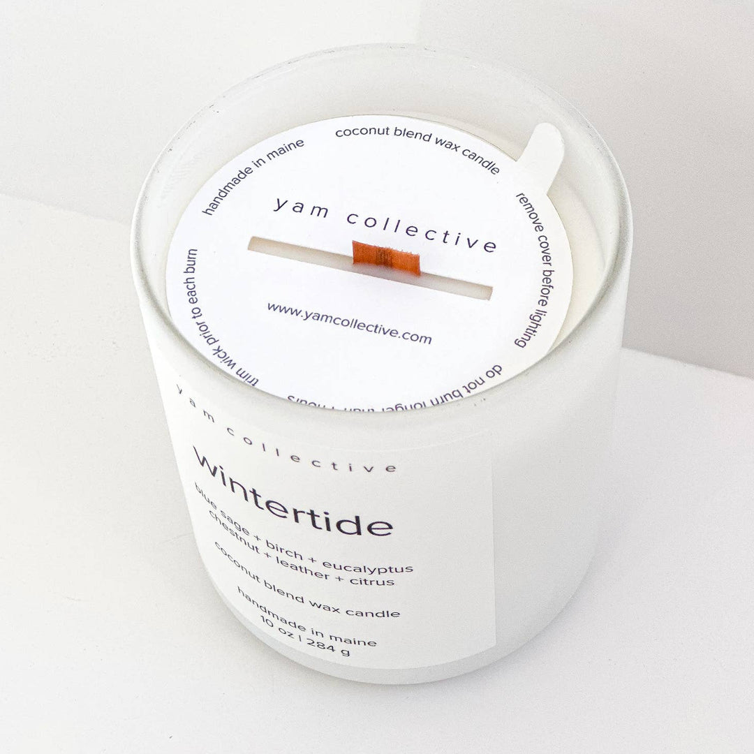 Wintertide Birch + Leather Matte White Glass Candle