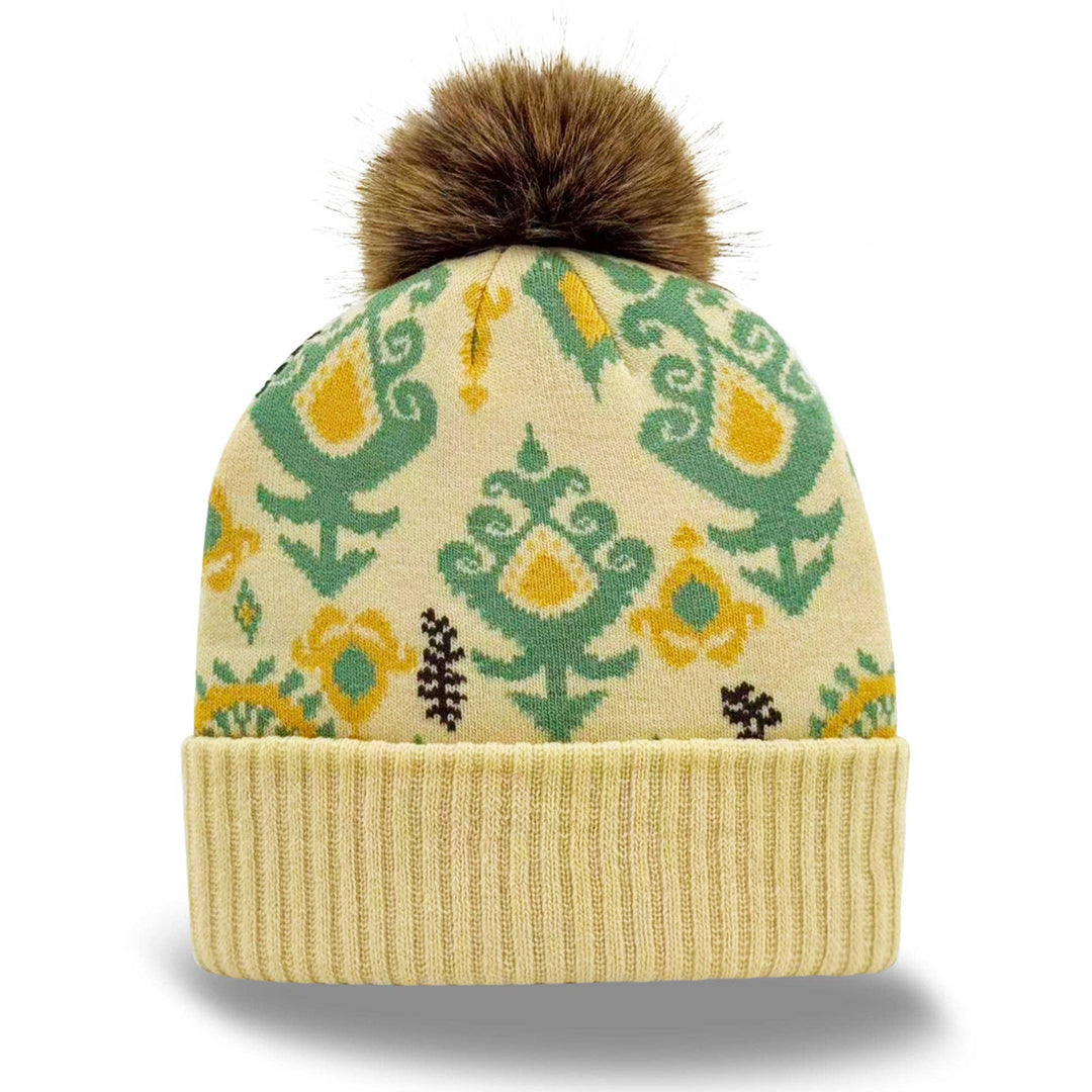 Nordic Floral Pom Pom Beanie