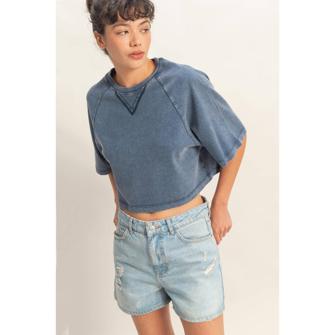 Navy Mineral Washed Cropped Tee