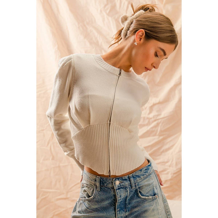 Zip Sweater Jacket with Ribbed Hem
