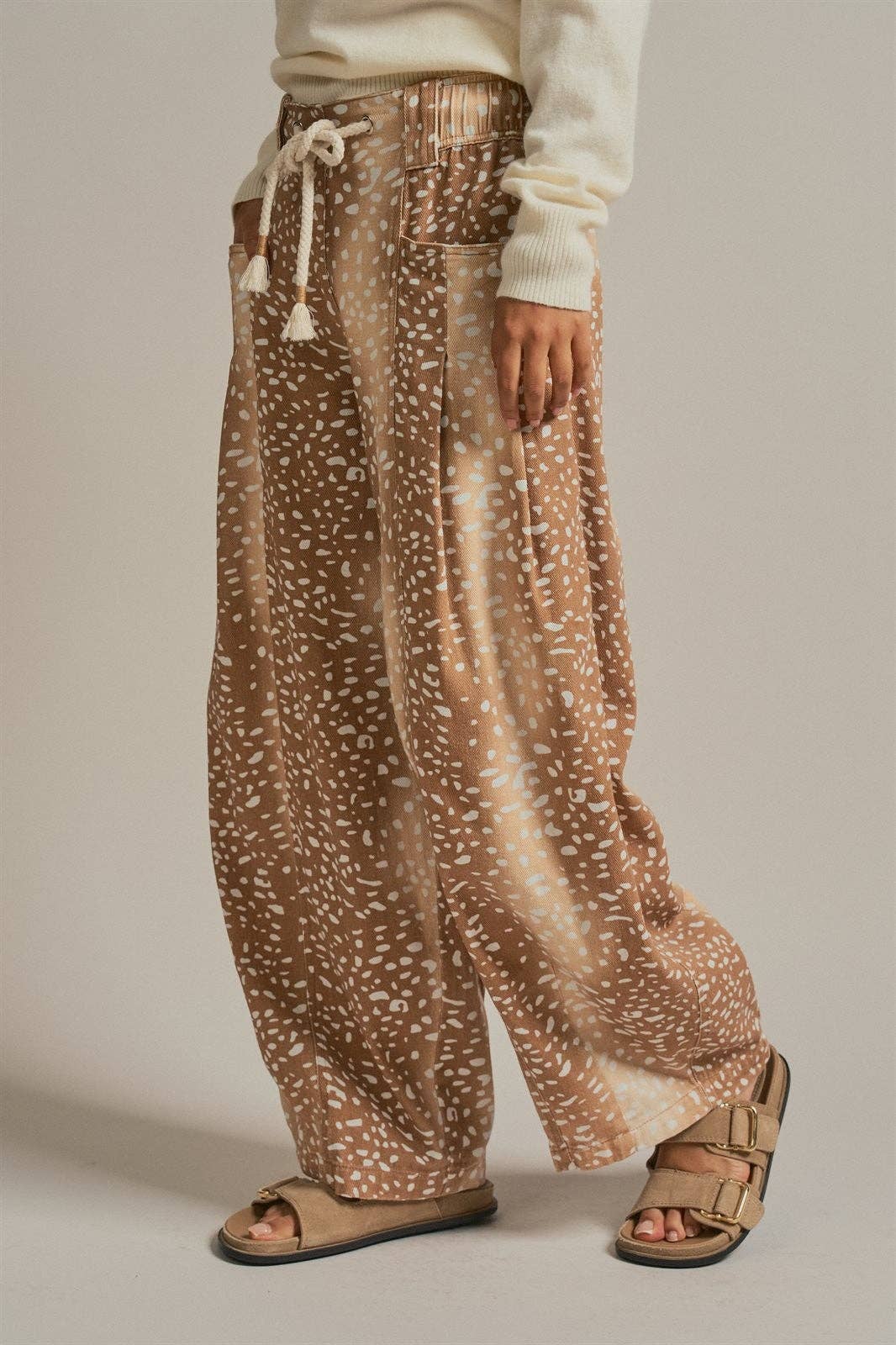 Fawn Print Cotton Twill Barrel Pants