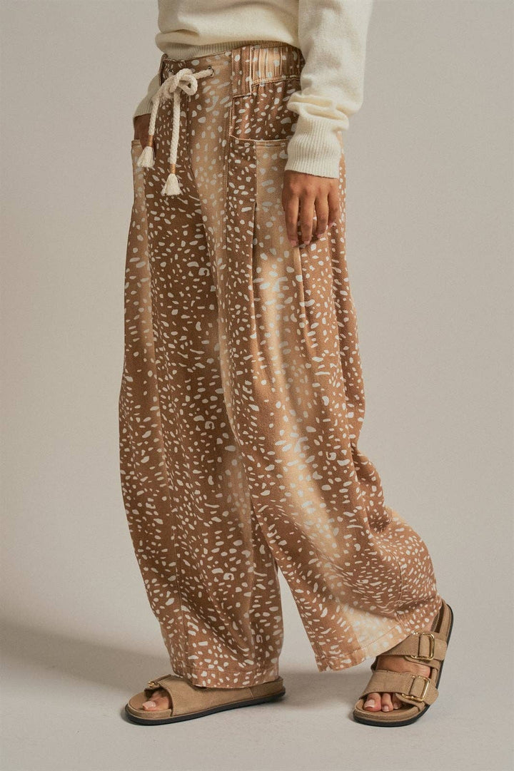 Fawn Print Cotton Twill Barrel Pants