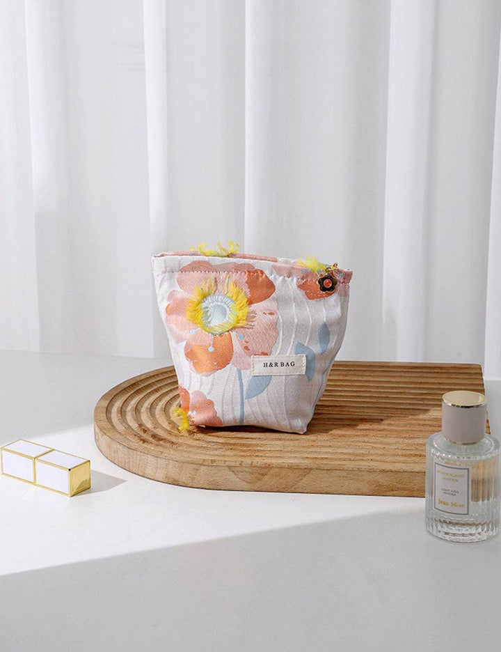 Embroidered Floral Canvas Cosmetic Bag 2 Sizes