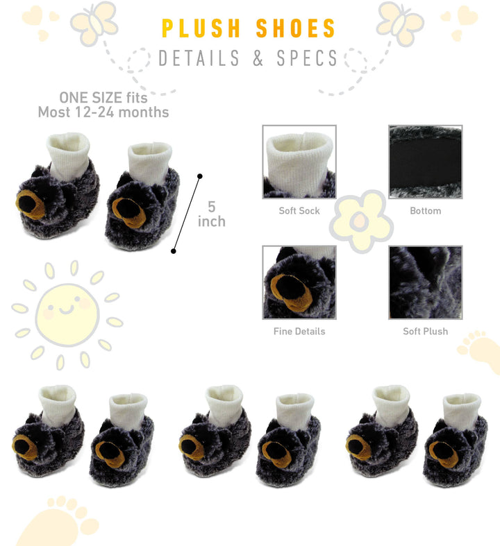 Super Soft Plush Baby Shoes - Black Bear