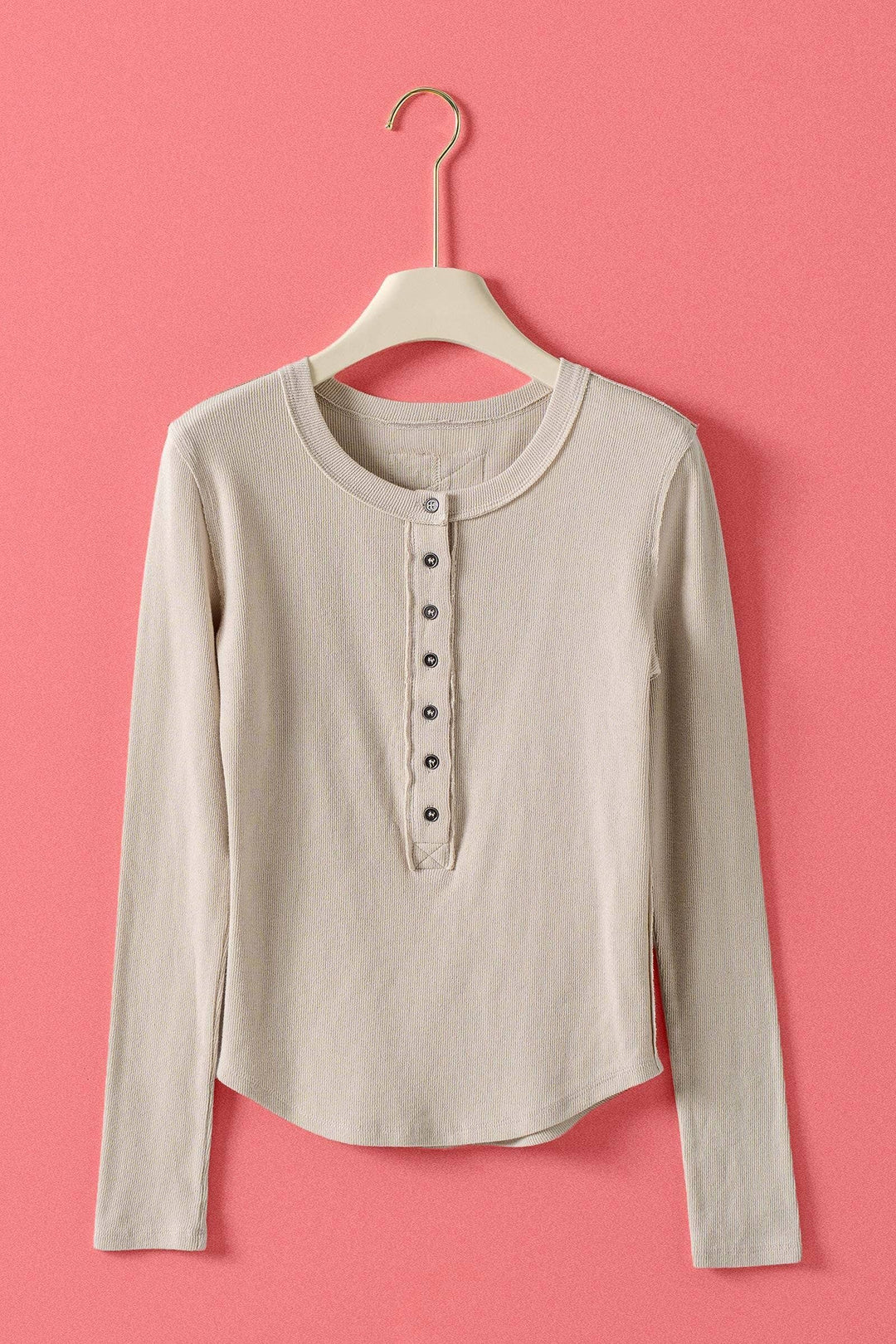 Ribbed Henley Long Sleeve Top - 3 colors