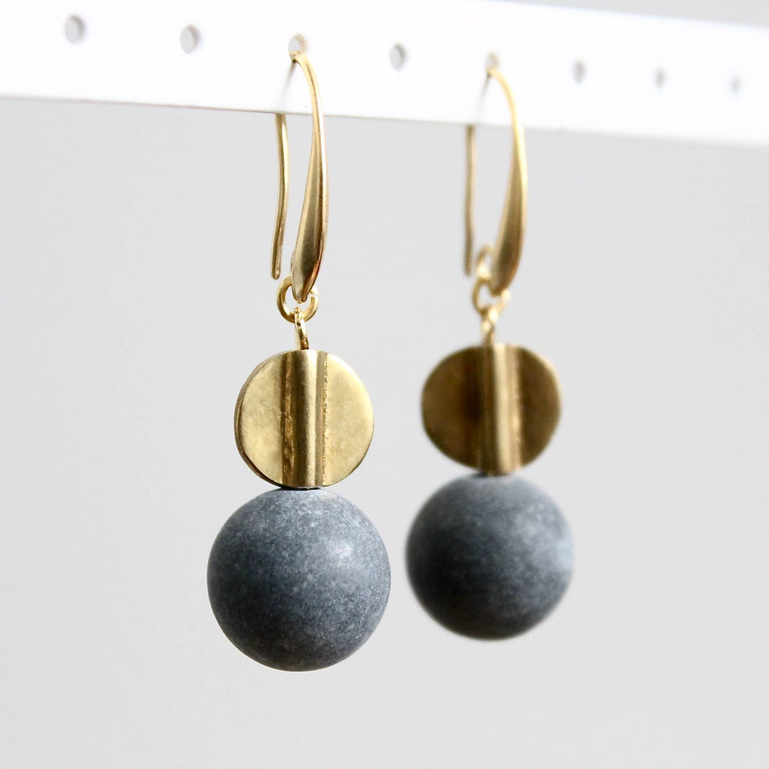 Black Agate and Brass Earrings