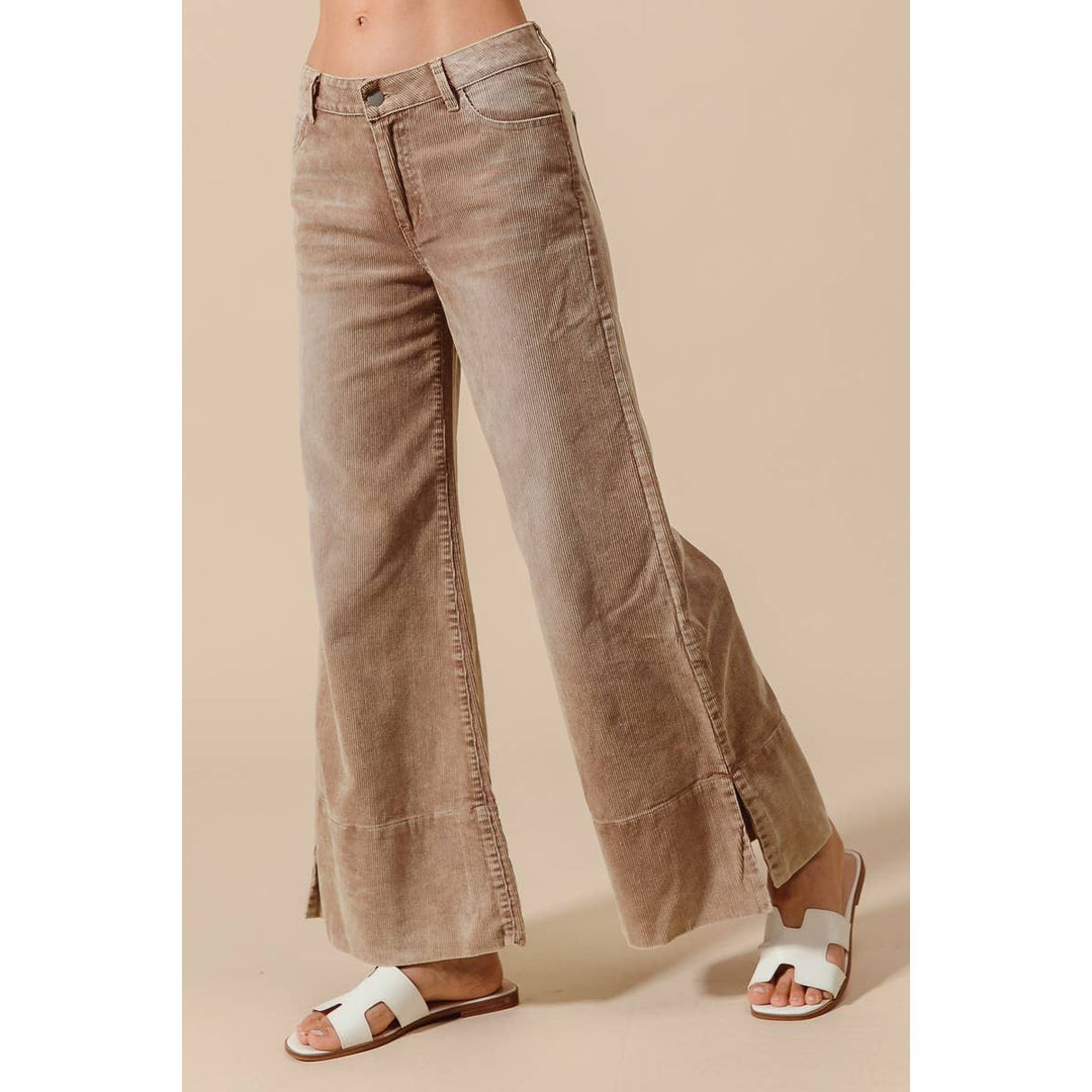 Wide Leg Flared Washed Cord Pants - Taupe or Sage