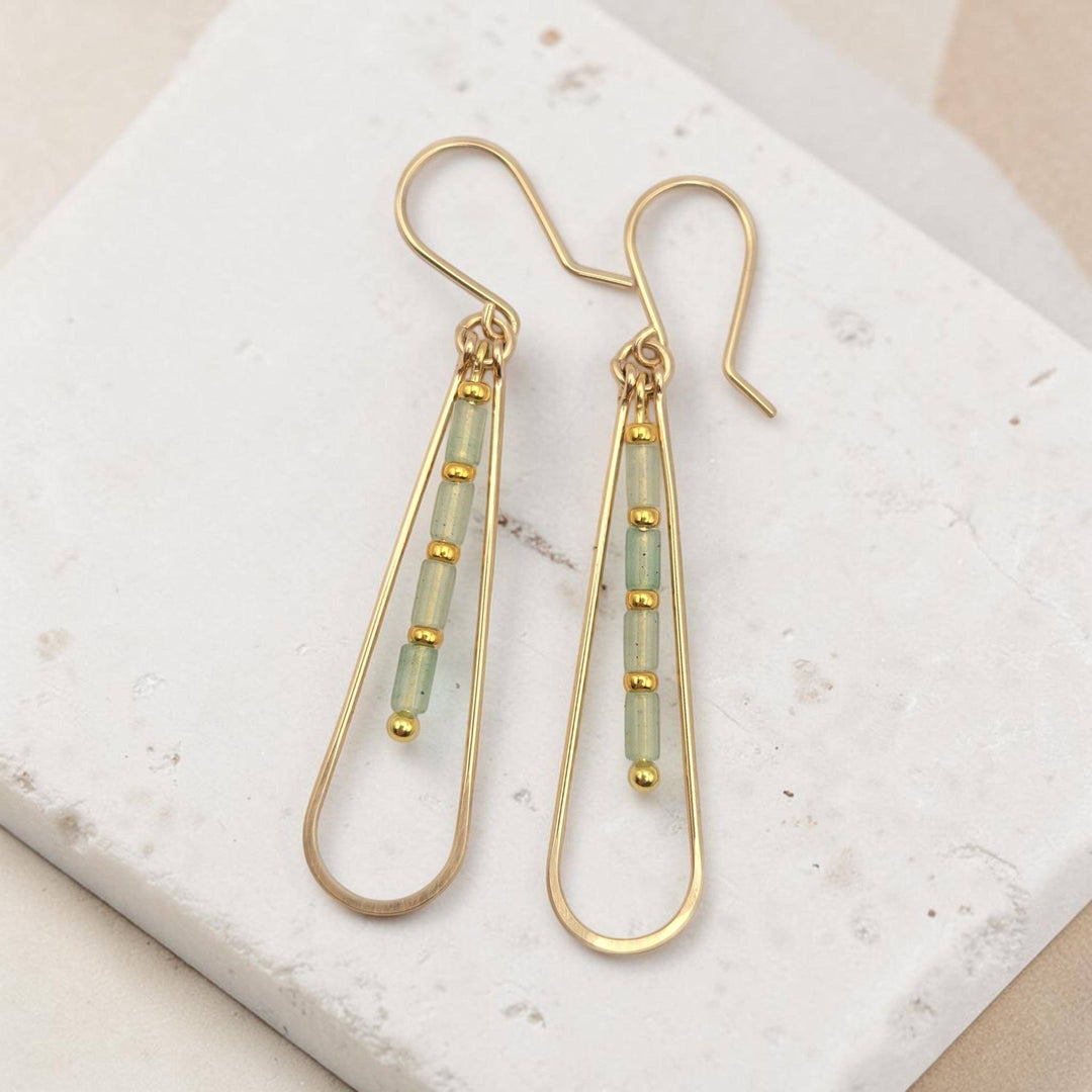 Green Aventurine and Gold Teardrop Hoop Earrings