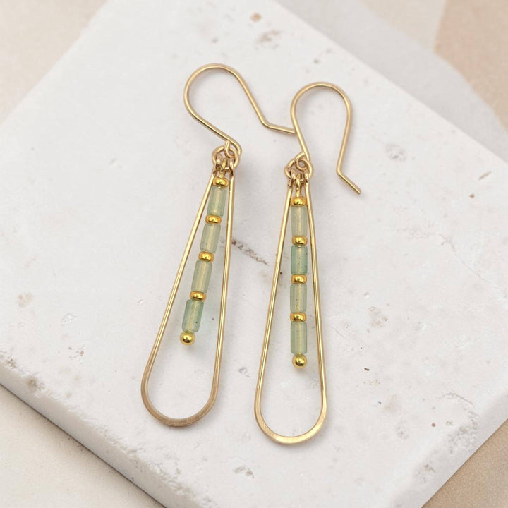 Green Aventurine and Gold Teardrop Hoop Earrings