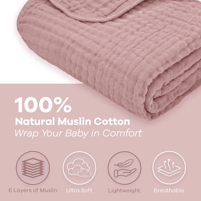 Mauve Muslin Cotton Blankets by Comfy Cubs