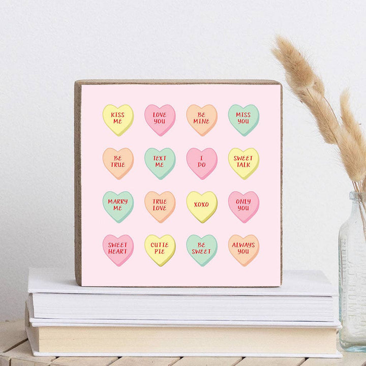 Conversation Hearts Decorative Square Block Sign