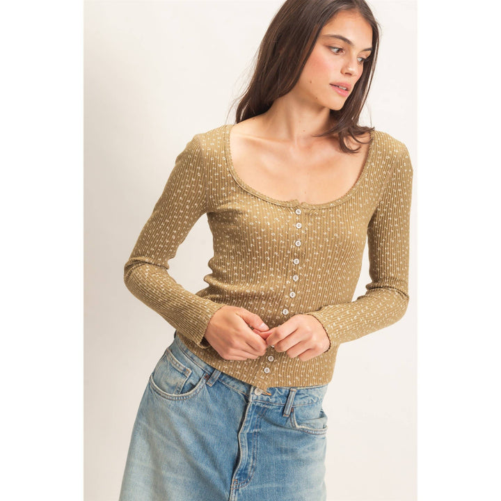 Olive Floral Square Neck Top