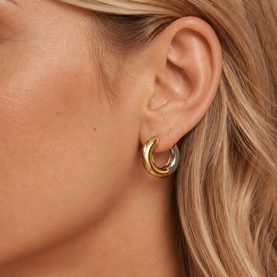 18K Gold Plated Waterproof Reversible Hoop Earrings