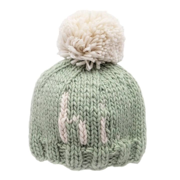 Hi. Sage Green Hand Knit Beanie Hat
