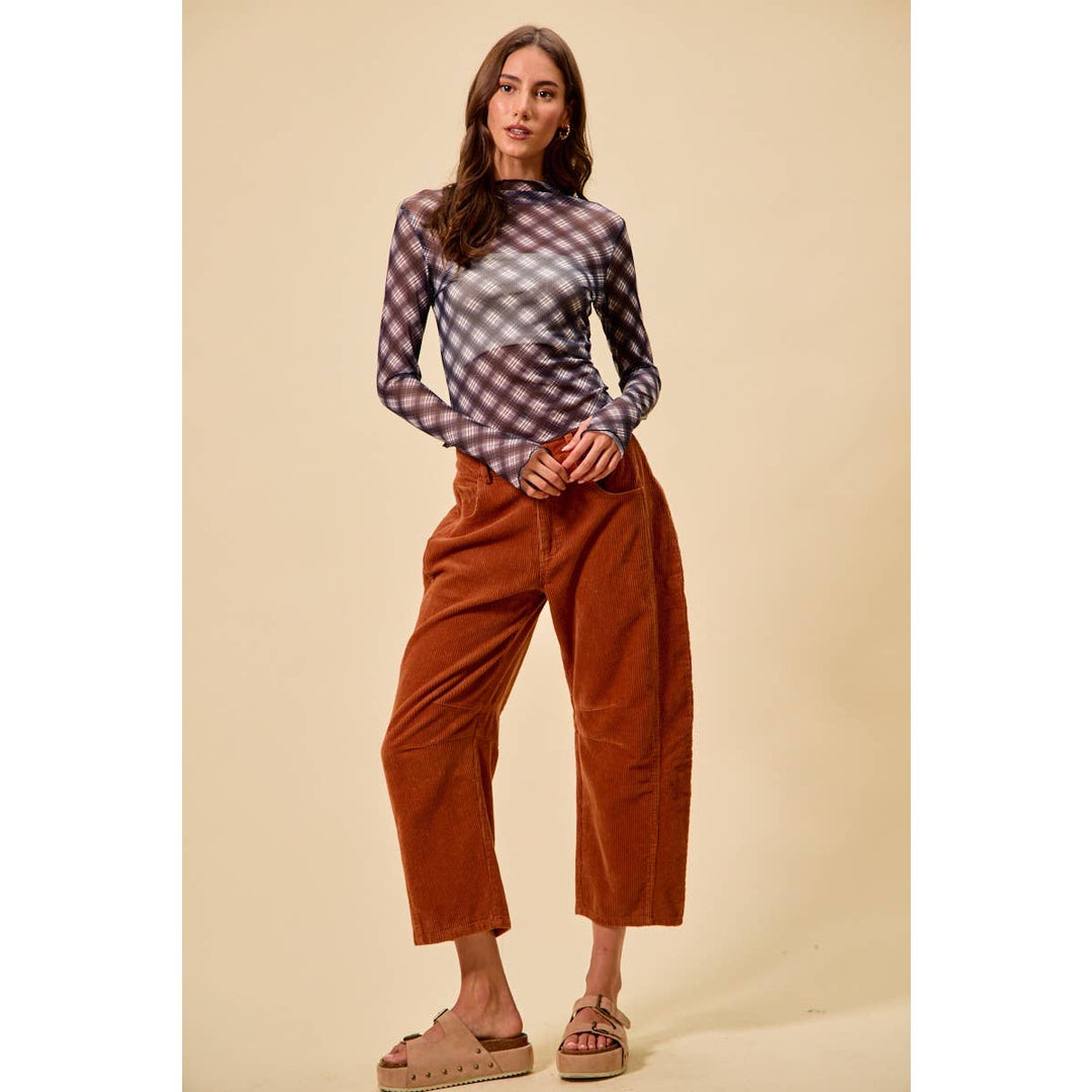 Mid Rise Cord Barrel Pants