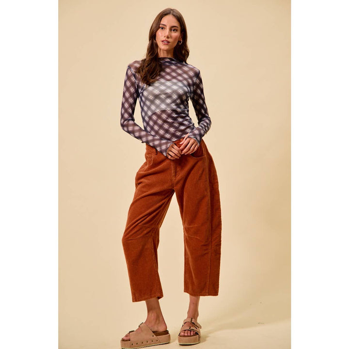 Mid Rise Cord Barrel Pants