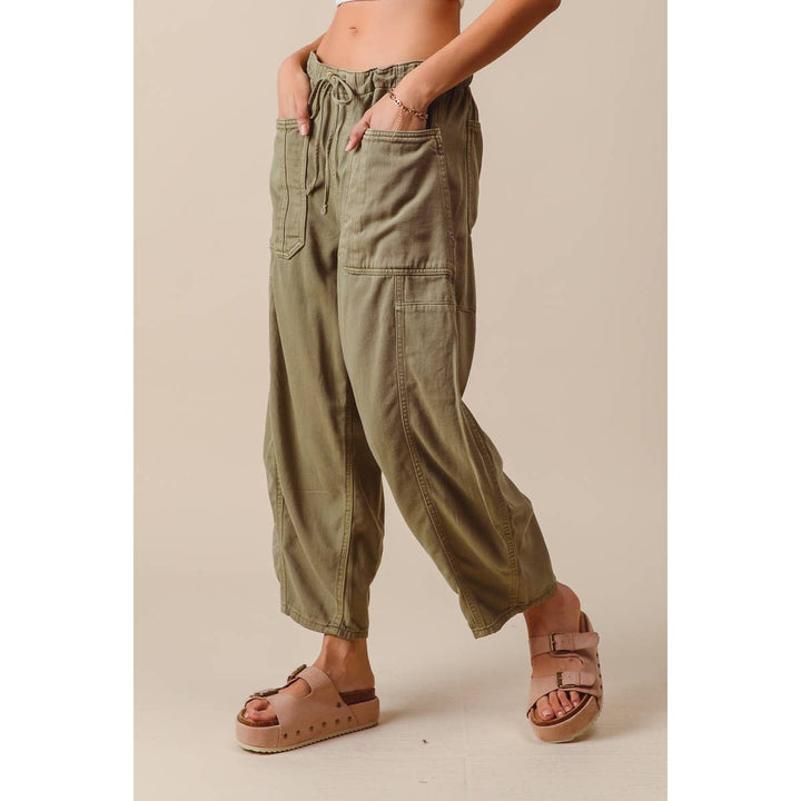 Olive Mid Rise Wide Leg Pant