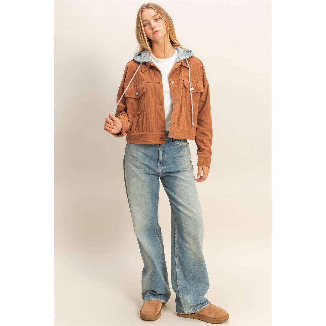 Corduroy Jacket With Detachable Hood