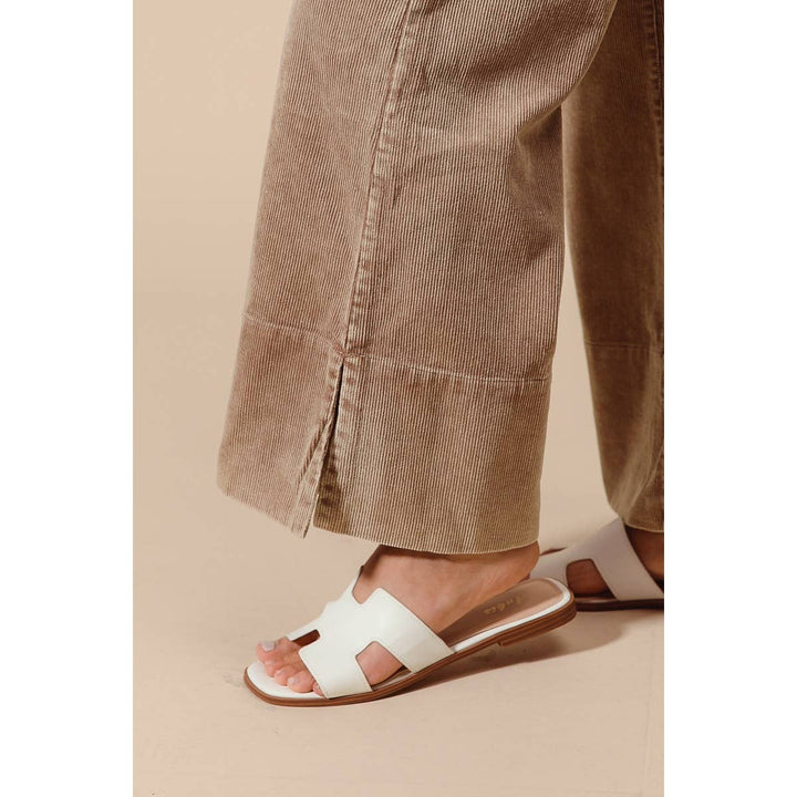 Wide Leg Flared Washed Cord Pants - Taupe or Sage