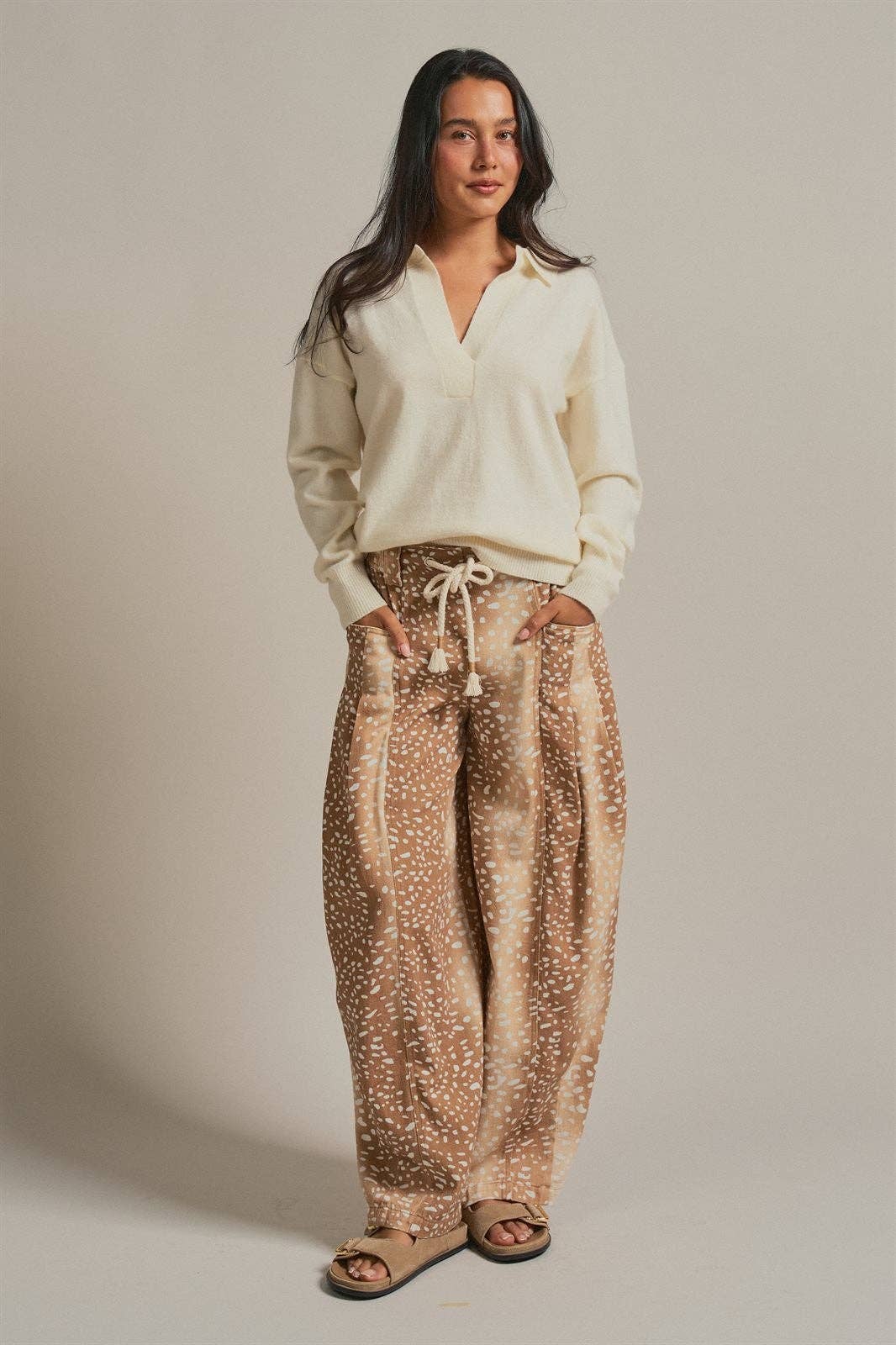 Fawn Print Cotton Twill Barrel Pants