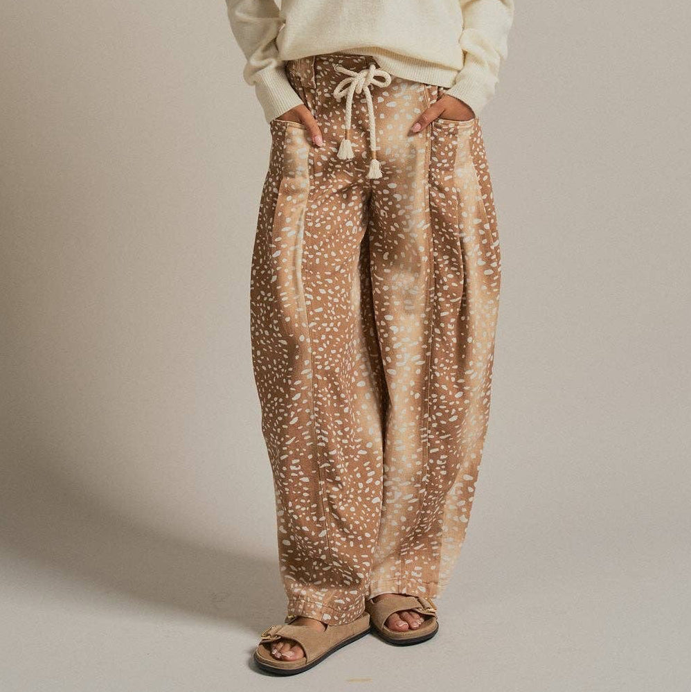 Fawn Print Cotton Twill Barrel Pants