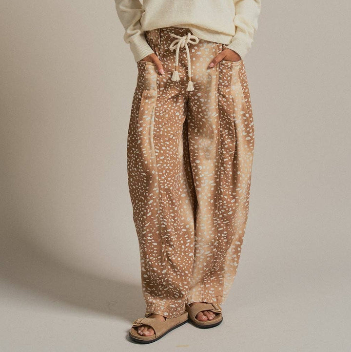 Fawn Print Cotton Twill Barrel Pants